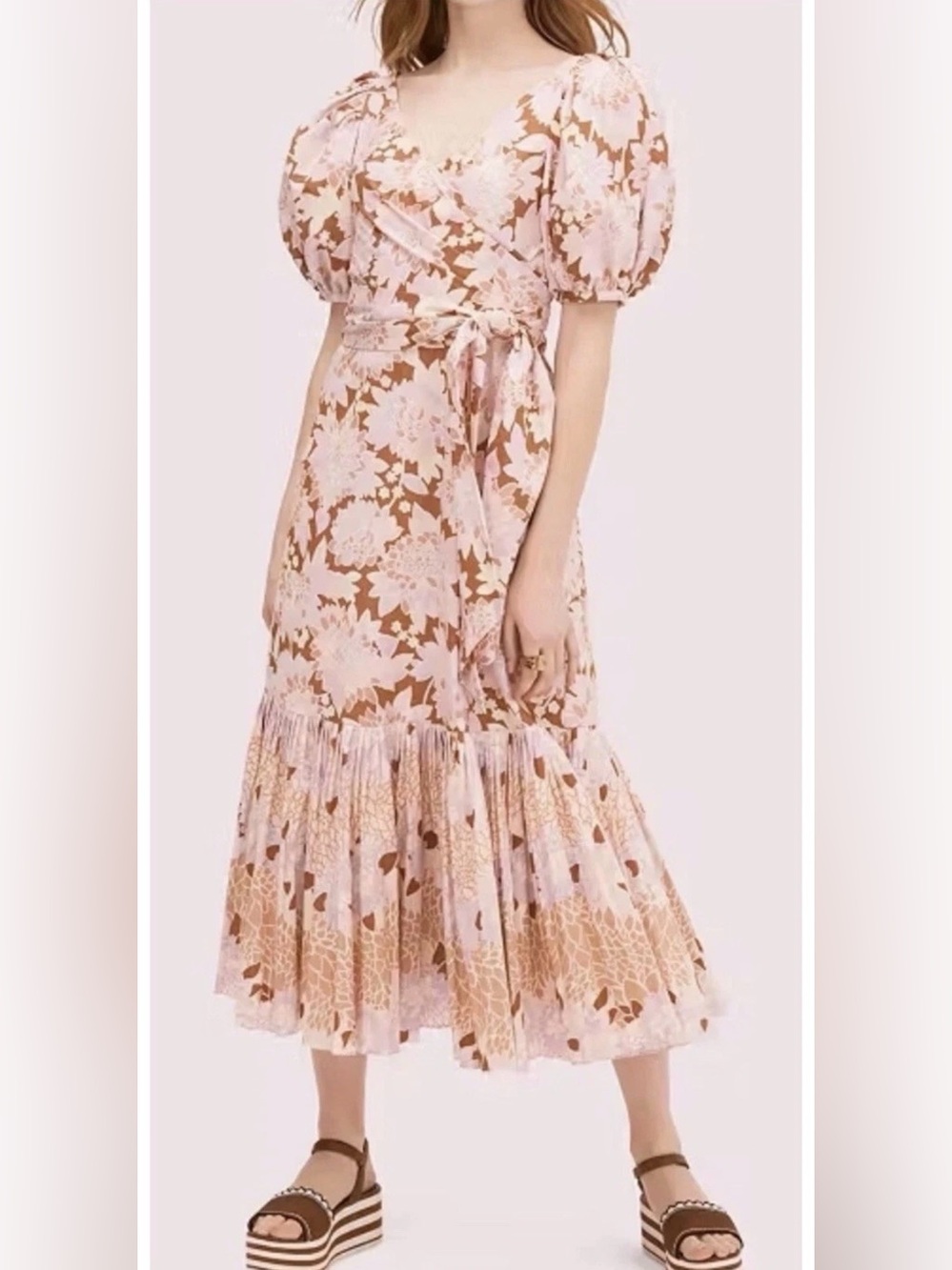 kate spade Exotic Bloom Poplin Maxi Dress Pink and Brown